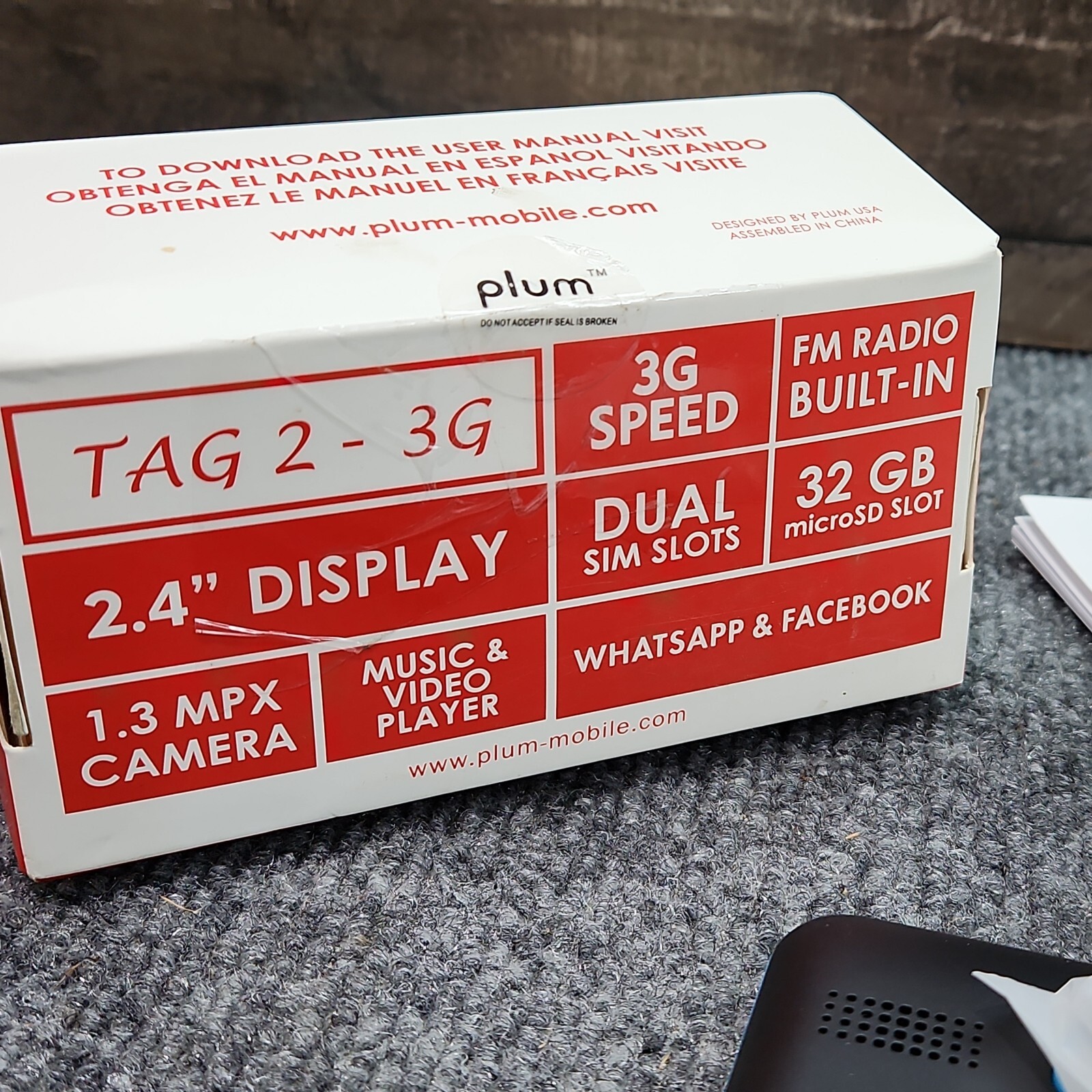 Plum Mobile Cell Phone TAG 2 3G Open Box Pay As You Go Type