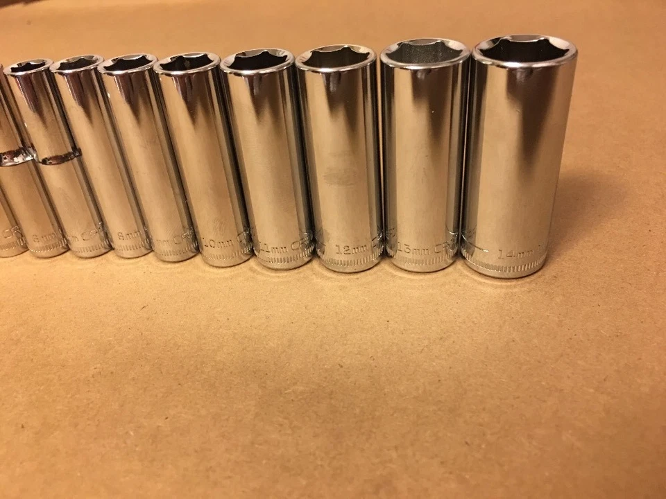 Craftsman 1/4" Drive 11 Piece 6 Pt Point Metric Deep Socket Set Chrome 4-14 mm - Image 3 of 4
