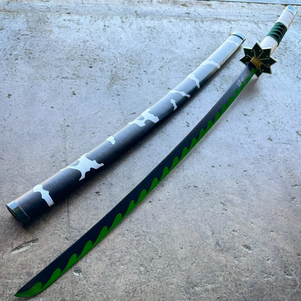 40" Demon Slayer Sanemi's Green Sword Serie Anime Real Samurai Tactical Katana Foto 2 de 4
