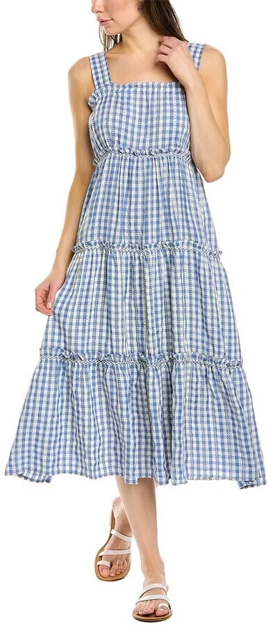Blue white store check dress