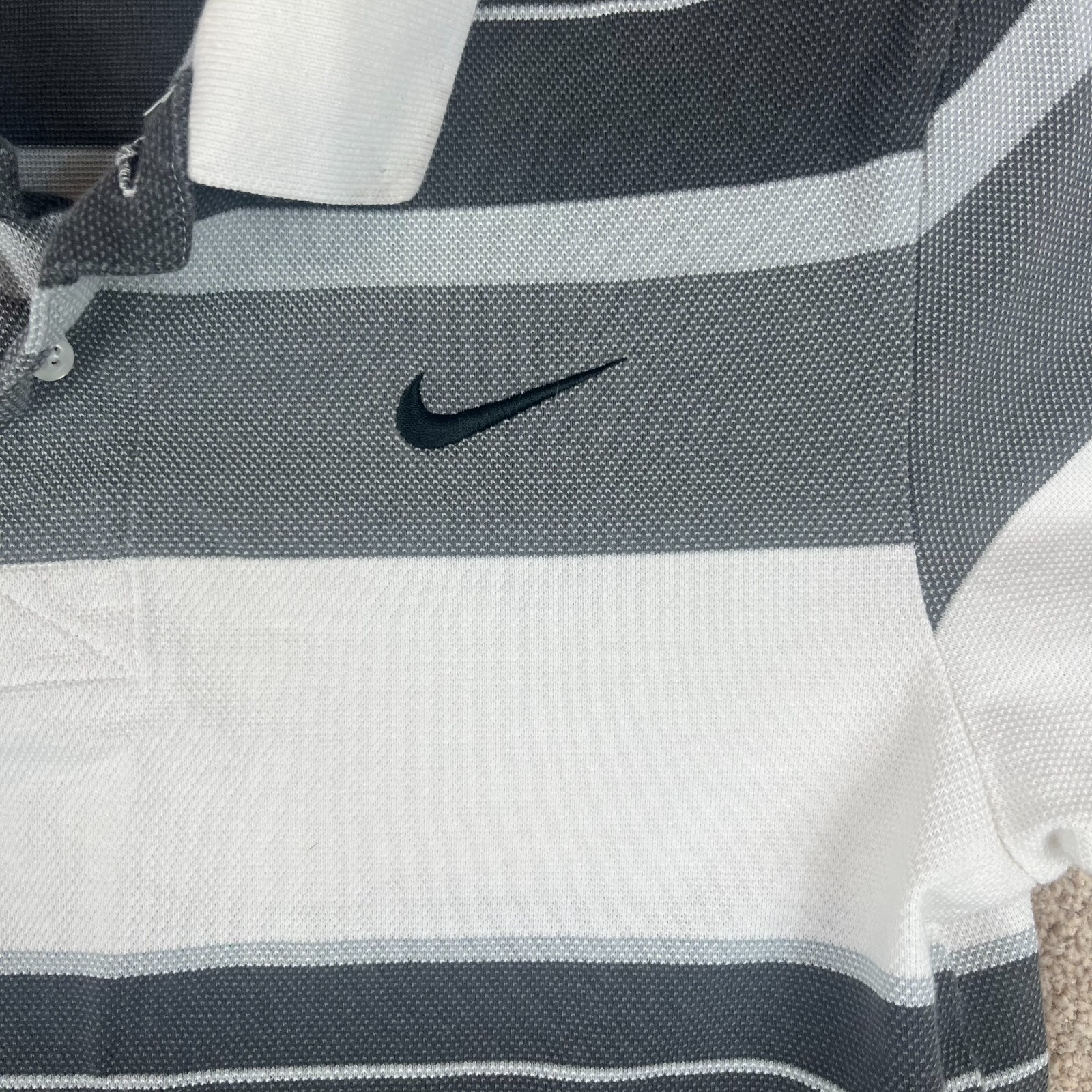 Nike Athletics Dept Polo Shirt Mens S Small Grey White Striped