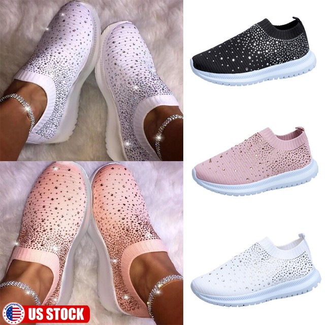 Women Sequin Glitter Sneakers Tennis Lightweight Slip On Walking