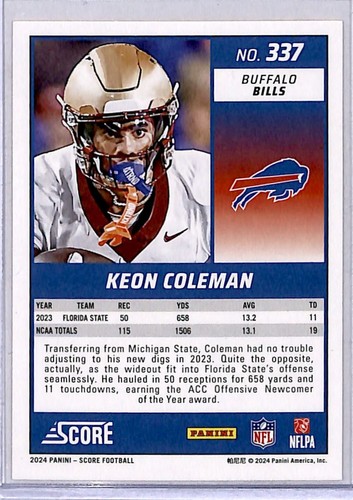 2024 Score Rookie Gold Keon Coleman RC Buffalo Bills #337 - Bild 2 von 2