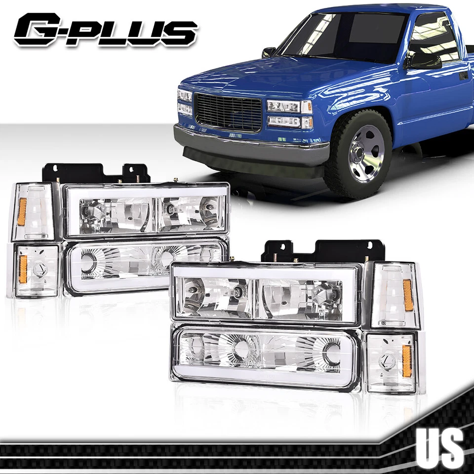 Светодиодные DRL прозрачные линзы хромированные фары подходят для 94-00 Chevy GMC C/K 1500 2500 3500 - Изображение 2 из 4