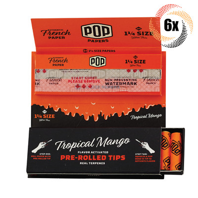 6x Packs Pop Tropical Mango Rolling Papers & Tips 1 1/4 | + 2 Free Tubes!
