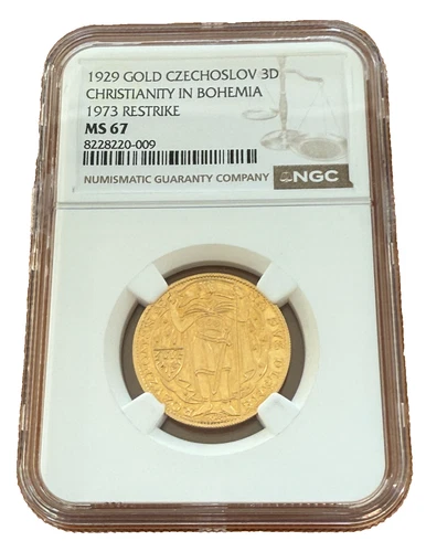 Czechoslovakia 1929 Gold 3 Ducats NGC MS67 Christianity in Bohemia 1973 Restrike