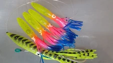 Squid Daisy Chain Trolling Lure Tuna 6 inch Rainbow w 9 inch chartreuse mack