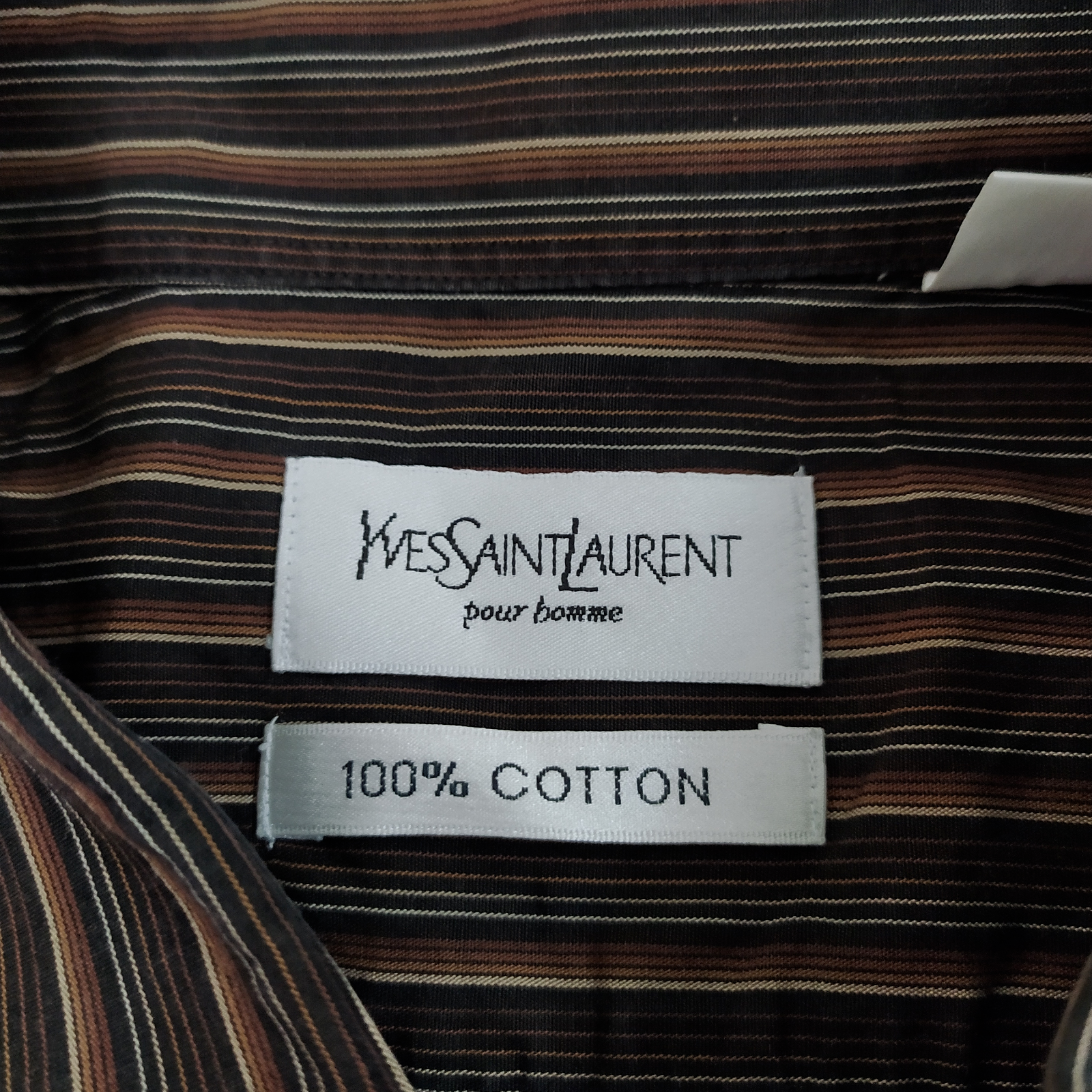 Camicia uomo YSL Yves Saint Laurent a righe manica lunga bottoni marrone taglia 44 M L