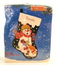 Vtg 1988 Titan Needlecraft Felt Christmas Stocking Kit 85051 Snowman Personalize
