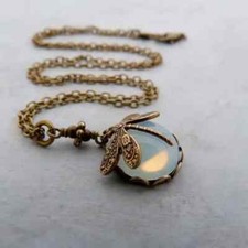 Vintage Bohemian Dragonfly White Crystal Pendant Necklace Jewelry Synthetic Gem