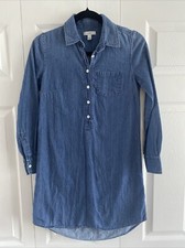 J. Crew Women's 0 Blue Denim Chambray Collared Shirt Midi Dress Coastal Western