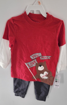 Carter's 2 Pc. Set Long Sleeve Shirt & Sweatpants ''Love you More'' Red & Grey 2T
