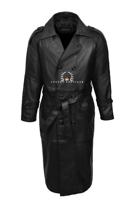 D.B Trench Schwarz Herren Neu Ganzer Mantel Smart Echt Lammleder Ledermantel
