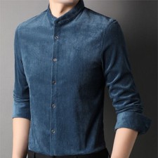 Men Corduroy Top Shirt Solid Casual Office Workwear Business Formal Vintage Chic