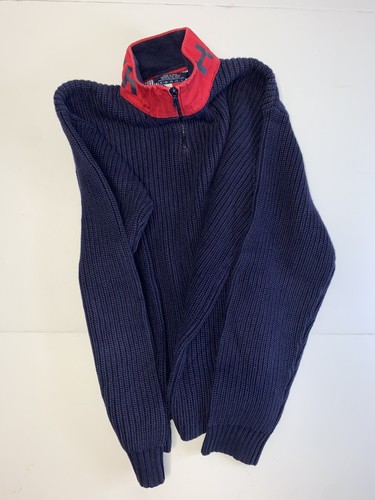Suéter vintage Tommy Hilfiger azul marino acanalado cuello simulado con cremallera para hombre talla XL* - Imagen 3 de 9