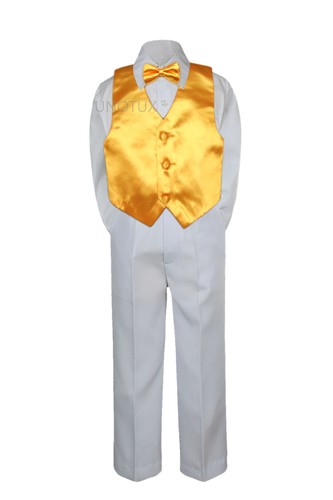 4pc Boys Baby Toddler Suit 23 Color Pick Vest Bow Tie Set Formal White Pants S-8 - Picture 16 of 25