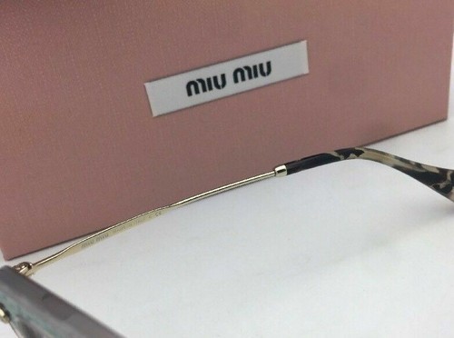 MIU MIU Eyeglasses VMU 07O U6S-1O1 52-17 Gold Grey & Teal Leather Cat Eye Frames - Picture 8 of 12