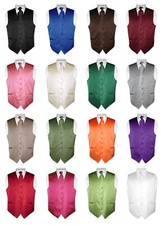 Men's Dress Vest  NeckTie Color Vertical Striped Design Neck Tie Set for Suit