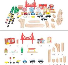 Wooden Train Set Table for Kids, Deluxe Had Painted Wooden Set with Tracks, and