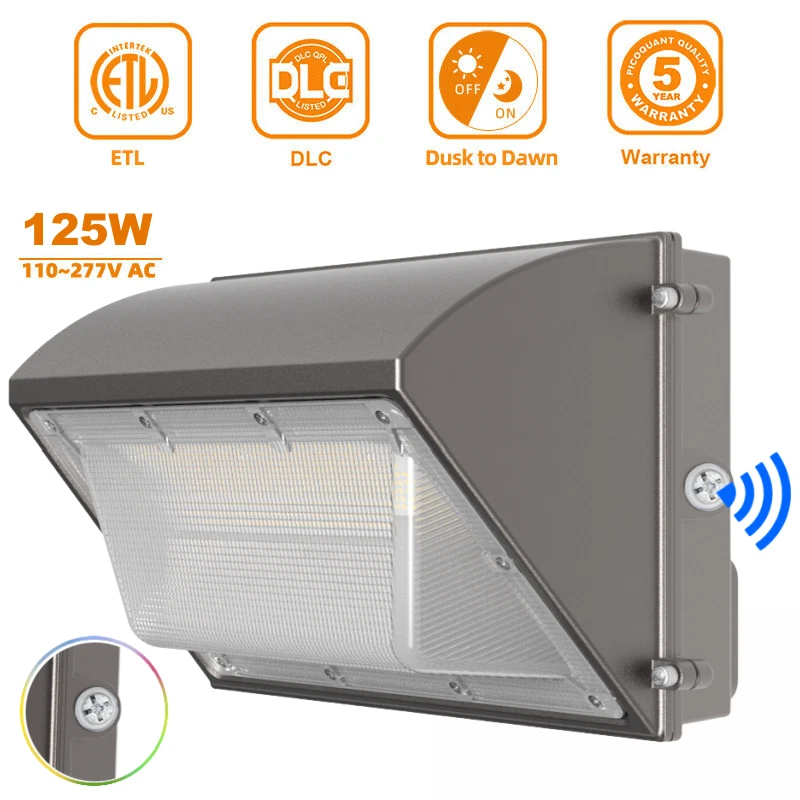 125W LED Wall Pack Light 5500K White, Commercial Lighting IP65 with Dusk-to-Dawn