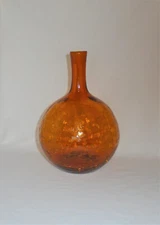 Blenko Crackle Glass Decanter #654 Honey Joel Myers 1965 Vintage Art Glass