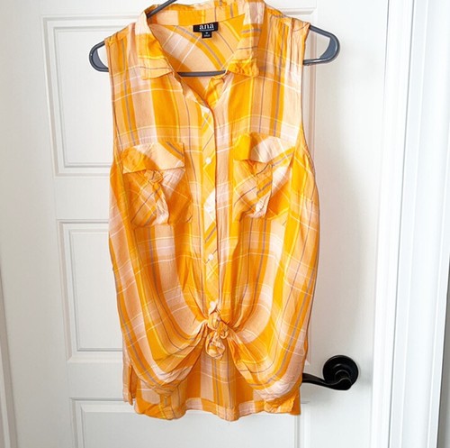 Ana Sleeveless Orange Plaid Blouse