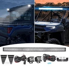 52" LED Light Bar+Front+Rear Roof Bracket+4" Pod For Polaris Ranger 570 900 1000