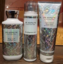 3 PCS SET BATH & BODY WORKS PLATINUM FINE FRAGRANCE MIST SPRAY CREAM & GEL NEW