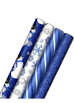Hallmark Image Arts Blue Christmas Wrapping Paper with Cut Lines on Reverse (4 R