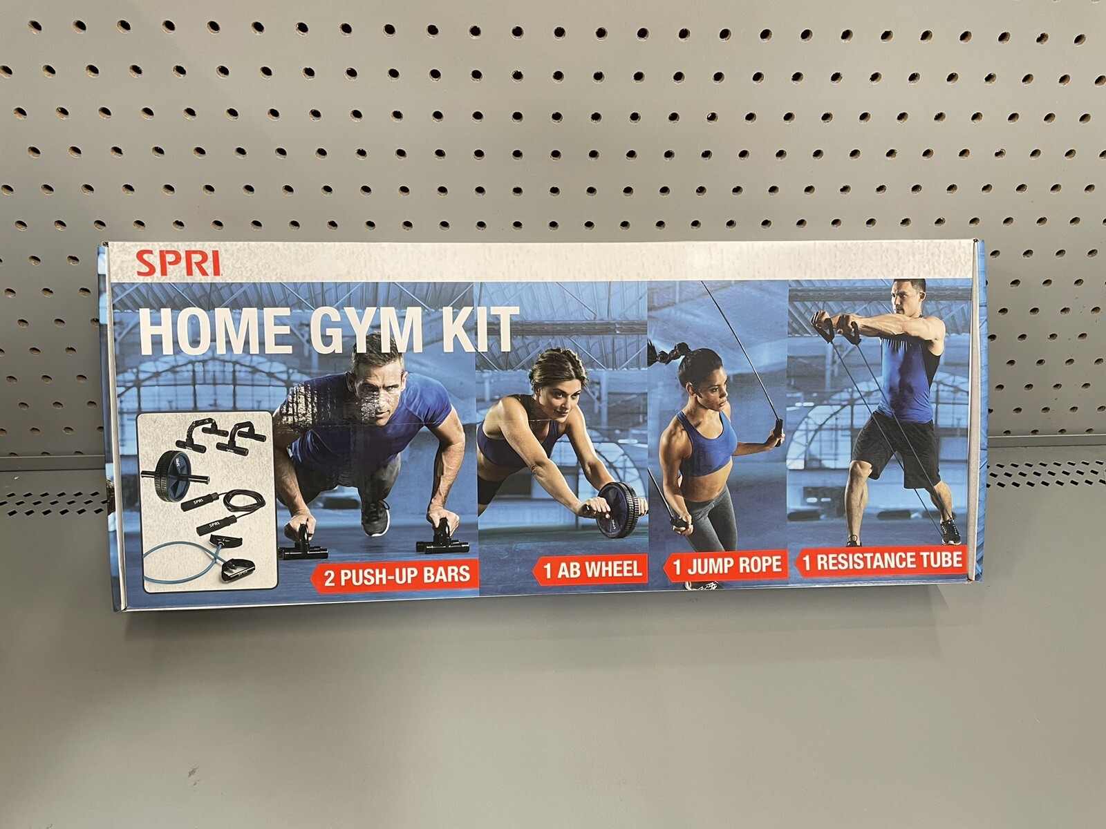 SPRI Home Gym Kit- Push Up Bars, Ab Wheel, Jump Rope, Resistance Tube 