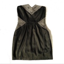 Urban outfitters Ecote black shimmery embroidered dress strapless mini gold Sz M