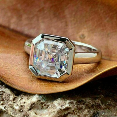 2Ct Lab Created Asscher Diamond Engagement Ring 14K White Gold Finish