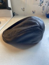 Flat Cap, Black Leather with Snap front on brim Made In USA Fitted READ DES