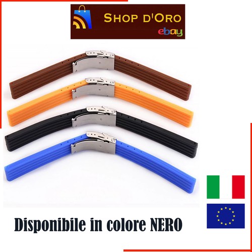CINTURINO OROLOGIO SILICONE GOMMA DEPLOYANTE NERO 22mm Posta 1 Veloce | eBay