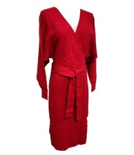 Woman's Sweater Dress Red V-Neck Open Back Viscose Party Outfit Size L