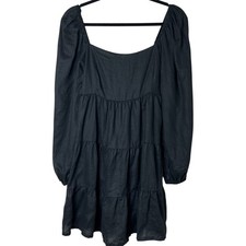 Faithfull The Brand Morissa Linen Mini Dress Resort Coastal Black Size Medium