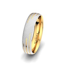 Brand New Designer 18ct White & Yellow Gold wedding ring, Glamira, 4mm, Size O