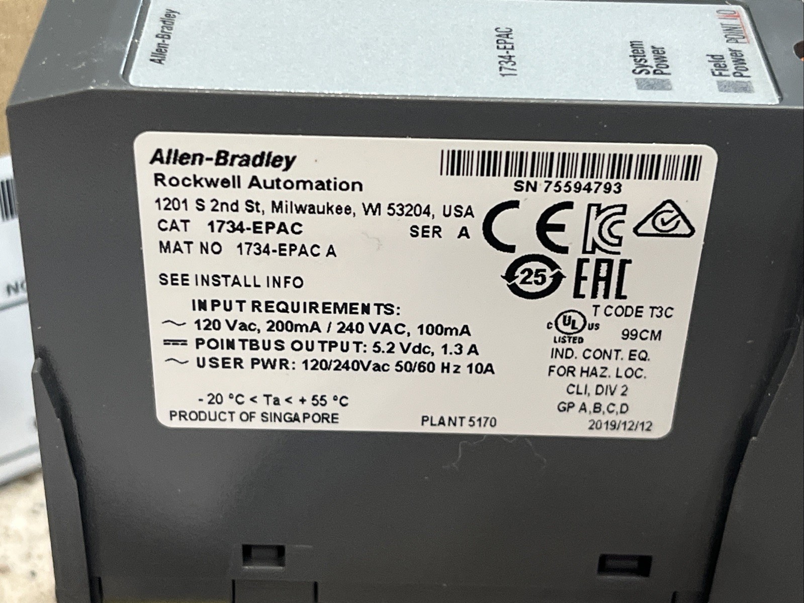 Allen-Bradley 1734-EPAC Point I/O Extension Power Module - New