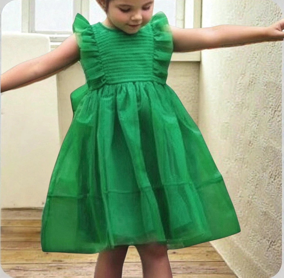 Vestido de Fiesta Trish Scully Niñas 8 Años Verde Esmeralda Volantes Formal Vacaciones Dinero Antiguo Foto 2 de 4