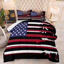 Boys American National Flag Comforter Set - Full Size Bedding Set With Matchi...