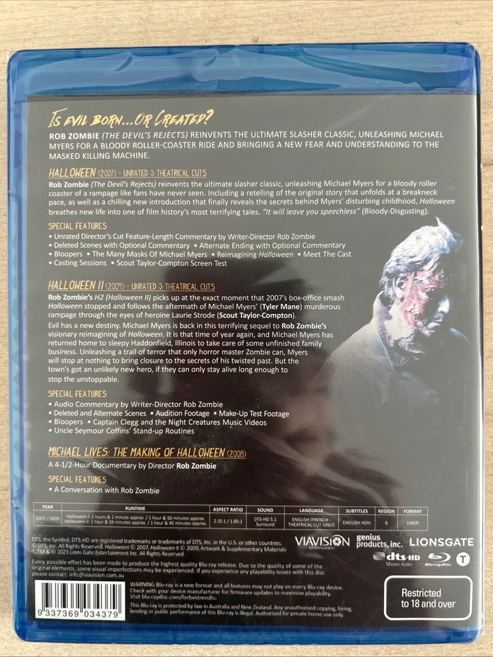 Rob Zombie's Halloween 1 & 2 Ultimate Edition 4 x Disc Blu Ray Region B - Image 2 of 2