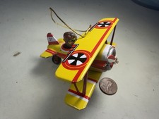 Vintage Fokker Tin Biplane Christmas Ornament - German Metal Air Plane - Tin Toy