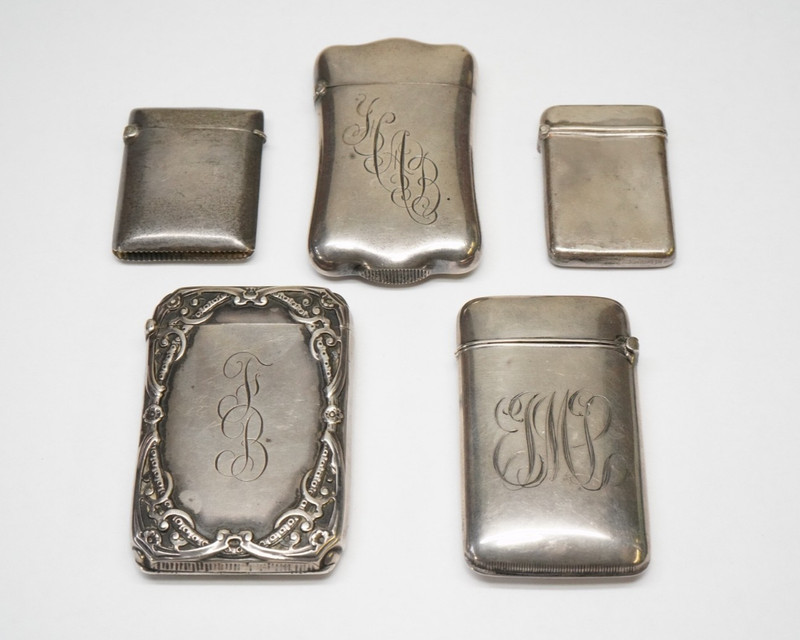 Vintage LOT of 5 Silver VESTAS, MATCH SAFES - Vesta, Match Safe, Sterling Silver