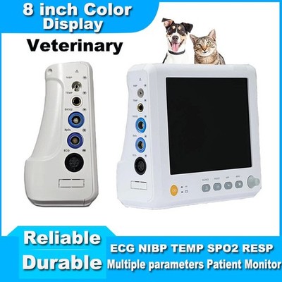 Portable 8 inch 6-parameter VET Use Patient Monitor ECG NIBP SPO2 PR TEMP RESP