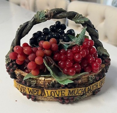 Vintage Ceramic Basket With Artificial Fruits Live well Love Much Laugh Often