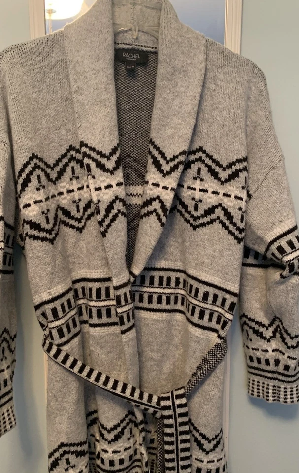 Cárdigan Largo RACHEL ROY Suéter Chaqueta Abrigo Talla XL Gris Negro Azteca Abierto Foto 2 de 4