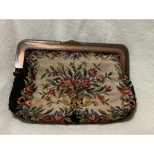 Vintage tapestry clutch 7  x5  opens and closed smoothly