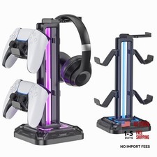 RGB Headset Stand with 9 Light Modes - Controller Holder for Desk - Black