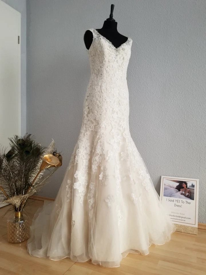 Designer Brautkleid Mori Lee tiefer Rücken Boho Vintage Spitze Fit + Flare Gr 10 - Bild 4 von 4