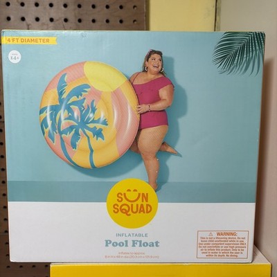 Sun Squad Inflatable Pool Float 8 x 48  - Round/Sun/Palm Trees New/Open Box 